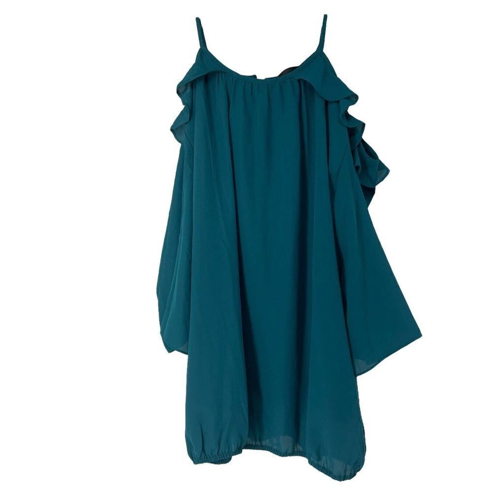 Colleen Lopez Blouse Cold Shoulder Ruffle Jewel Tone Green Womens Size Medium